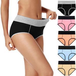 POKARLA Womens Cotton Underwear High Waist Full Coverage Briefs Soft Breathable Postpartum Panties Stretch Underpants (X-Small, Multicolored-01-5pack)