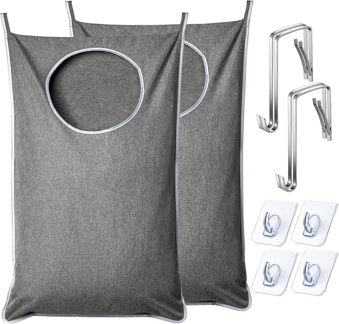ANSTROUT XL Hanging Laundry Hamper, Extra Large Tear-resistance Door Hamper with 2 Types Hooks for Dirty Clothes, Save Bathroom Space Hanging Laundry Bag (36.5x 22 Inch,Grey)