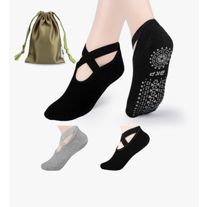 Yoga Socks For Women,Non slip Grip Pilates Socks Suitable For Ballet,Plasticity,Dance,Home,Training, 4 Pack