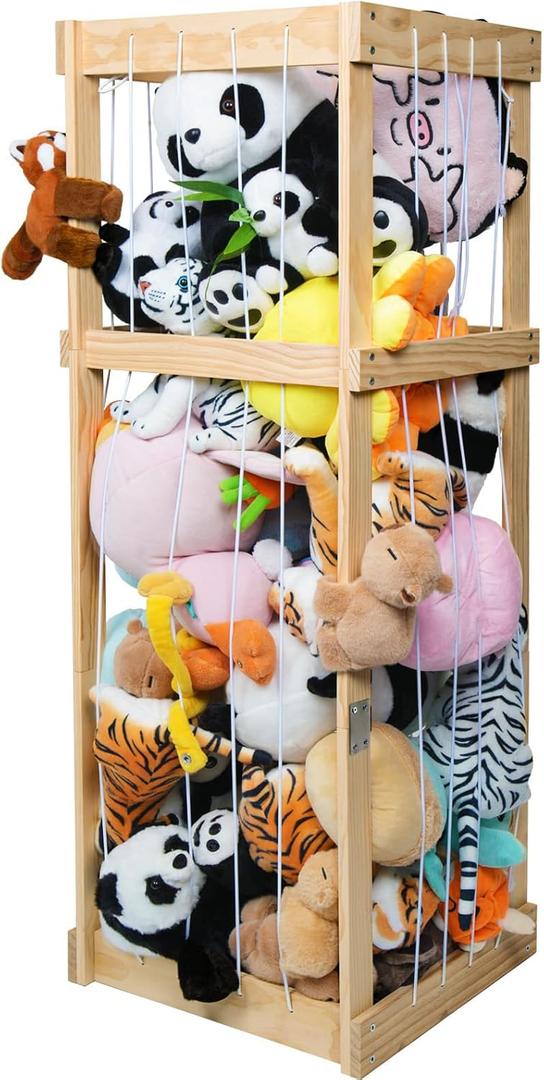 Stuffed Animal Storage with Large Capacity, Stuffed Animal Zoo Toy Storage, Large Wood Plushies Storage Organizer for Kids Room Nursery Play Room Bedroom (Natural)