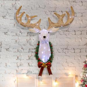 zekirose Lighted Christmas Reindeer Head Wall Decor3D Rudolph Hanging Wreath50 Waterproof Lights for Indoor/Outdoor Use. Decoration during Xmas Holidays. Ideal Christmas Deer Outdoor Decor