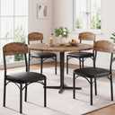 Jocoevol Dining Chairs Set of 4 - Upholstered Dining Room Chairs with PU Leather, Industrial Kitchen Chairs with Wooden Backrest and Thickened Metal Legs, for Dining Room, Living Room (Vintage)