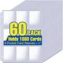1080 Pockets Card Sleeves Binder Sheets, 9 Pocket Card Sleeves for 3 Ring Binder, Trading Cards Sleeves Fit for Baseball, Football, Game, Business Cards(60 Pages)