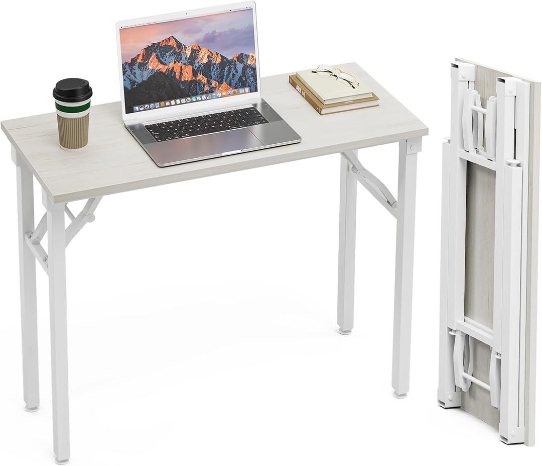 TEMI Small Computer Desk Folding Table - 35.8" Foldable Office Desk, No Assembly, Perfect for Small Spaces in Bedroom, Dorm, or Apartment, Portable Mini Desk or Study Table Compact Design, White Ash