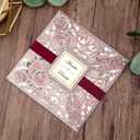 6.3 X 6.3 Inch 50PCS Blank Rose Gold Glitter Laser Cut Wedding Invitations With Envelopes Hollow Rose Pocket With Burgundy Ribbon Belly Band Wedding Invitation Cards For Wedding Invite