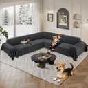 1OO% Waterproof Corner Sectional Couch Covers L Shape Chenille Sectional Sofa Cover with Tassel Soft Thick Washable Sofa Slipcover Furniture Protector for Dogs Pets (91" x 276",Charcoal Grey)