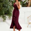 BeryLove Formal Wedding Guest Evening Midi Ruffle Dresses Prom Cocktail Party Mother of The Bride Dress (M)