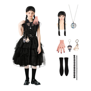 Black Costume Dress for Girls 4-12 Years Girls Outfits with Accessories Dress Up Set Halloween Cosplay Party