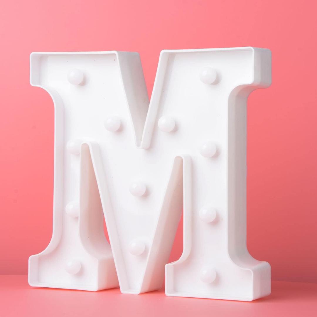 LED Marquee Letter Lights M Alphabet Light Up Marquee Number Letters Sign for Wedding Birthday Party Battery Powered Christmas Lamp Night Light Home Bar Decoration