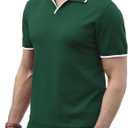 Men's Summer Knit Polo Short Sleeve V-Neck Collared Golf Shirt (Black)