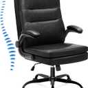 Office Chair Big and Tall,Executive Vintage Leather Ergonomic Desk Chair,High Back Adjustable Computer Chair with Springs Cushion,Flip-up Arms,Lumbar Support,Rocking Function(Marbling Black)