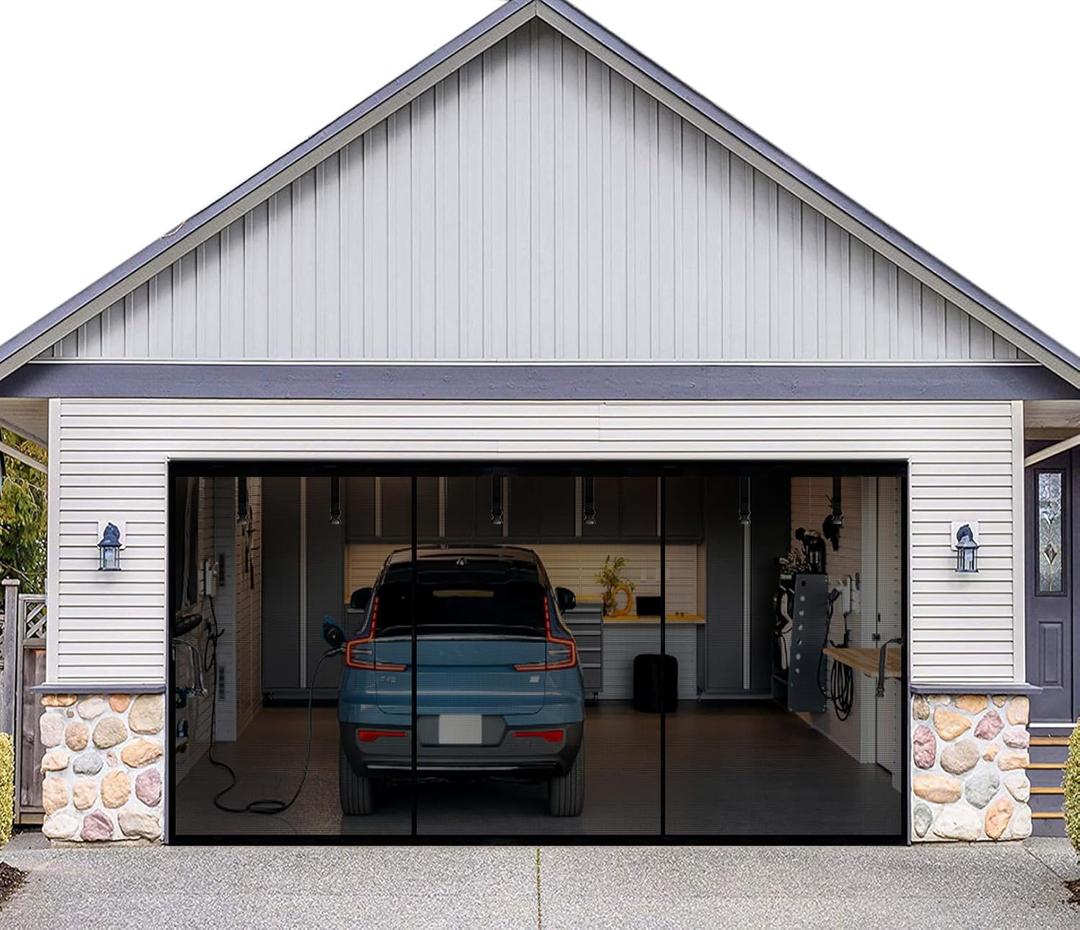 Retractable Garage Door Screen Kit 18x8 FT - Heavy-Duty Fiberglass Mesh Net Screen Door for 2 Car Garage 18x8ft, Easy Installation with Magnetic Closure - Ideal for Patio, Balcony, or Porch (Black)
