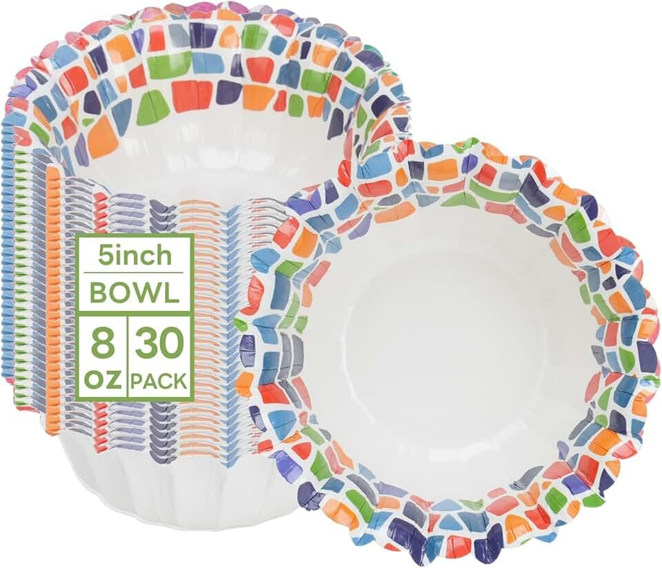30 Pack Small Paper Bowls, 8oz Heavy-Duty Disposable Bowls, Heat Resistant Biodegradable Soup Bowls for Ice Cream,Salad,Soup,Snack,Dessert,Pasta,Hot or Cold Use