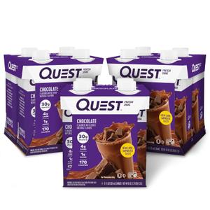 Quest Nutrition Ready To Drink Chocolate Protein Shake, 30g Protein, 4g Net Carbs, Gluten Free, Keto Friendly, 11 fl oz - Pack of 12 (EXP 10/28/26)