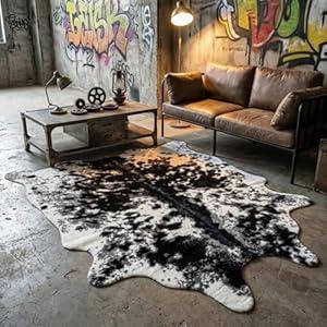 MustMat Cow Print Rug,Faux Cowhide Area Rug for Bedroom,Nursery,Living Room,Western Party Decorations 2'6''3'7''
