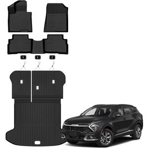 Auxko All Weather Floor Mats Cargo Mat with Backrest Mat for Kia Sportage 2023-2025 2026 Hybrid TPE Liners Accessories Guard Odorless Anti-Slip Floor Liners Trunk Tray with Back Seat Protectors