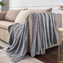 BEDELITE Fleece Throw Blanket for Couch 3D Ribbed Jacquard Soft and Warm Decorative Fuzzy Blanket Cozy, Fluffy, Plush Lightweight Grey Throw Blankets for Bed, Sofa, 50x60 inches
