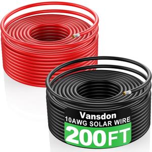 Vansdon 2x200FT Solar Panel Wire,10AWG Solar Wire Tinned Copper PV Cable for Solar Panels Outdoor Automotive RV Mppt Boat Marine