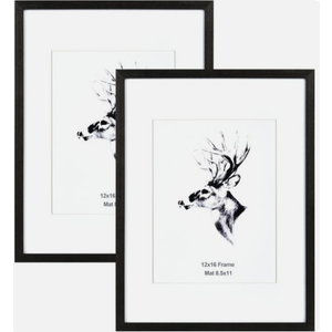 Yaetm 12x16 Black Wood Picture Frame With Mat for 8.5x11 Set of 2, Solid Wood Poster Frame 12 by 16 inches, Wall Gallery Photo Frames for Wall Mounted (2 pack, Black)
