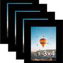 3x4 Picture Frame Set of 4 for Tabletop or Wall, 3 x 4 Wall Gallery Poster Photo Frame with Shatter Resistant Plexiglass, 4 Pack, Black