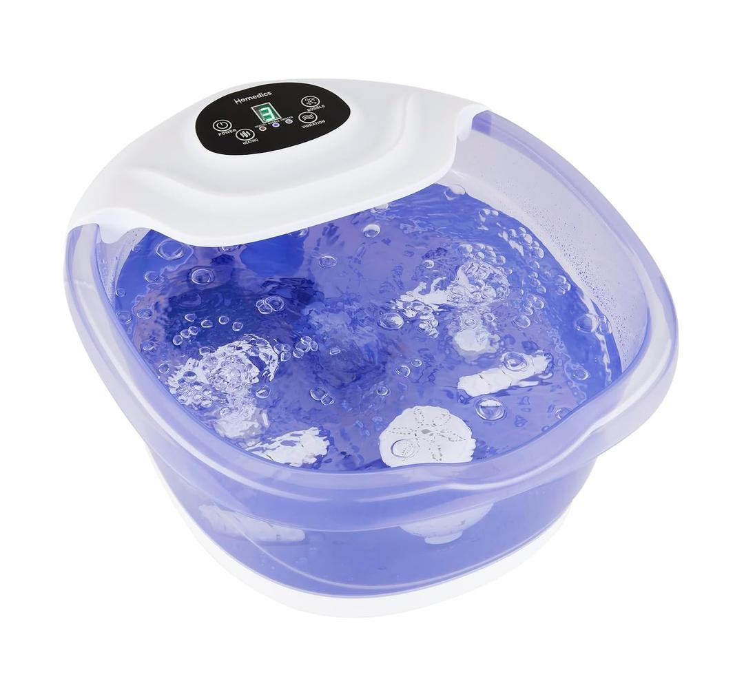 HoMedics Salt-N-Soak Footbath with Heat Boost and Soaking Salt Starter Kit, 4 Soothing Massage Rollers, Toe-Touch Controls, Splash Guard, Bubble, Vibration Massage, Bath Salt Dispenser, LED Display