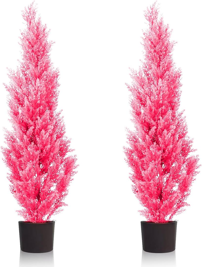 Two 5-Foot Outdoor Artificial Cedar Pink Trees Outdoor Room Christmas Trees