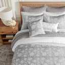Levtex Home Adare Grey Reversible Full/Queen Quilt Set (88x92in) with 2 Pillow Shams (26x20in) - Floral Bedding - Grey White - Cotton Full/Queen Size Quilt Bedding Set - Lightweight, Soft, Pre-Washed