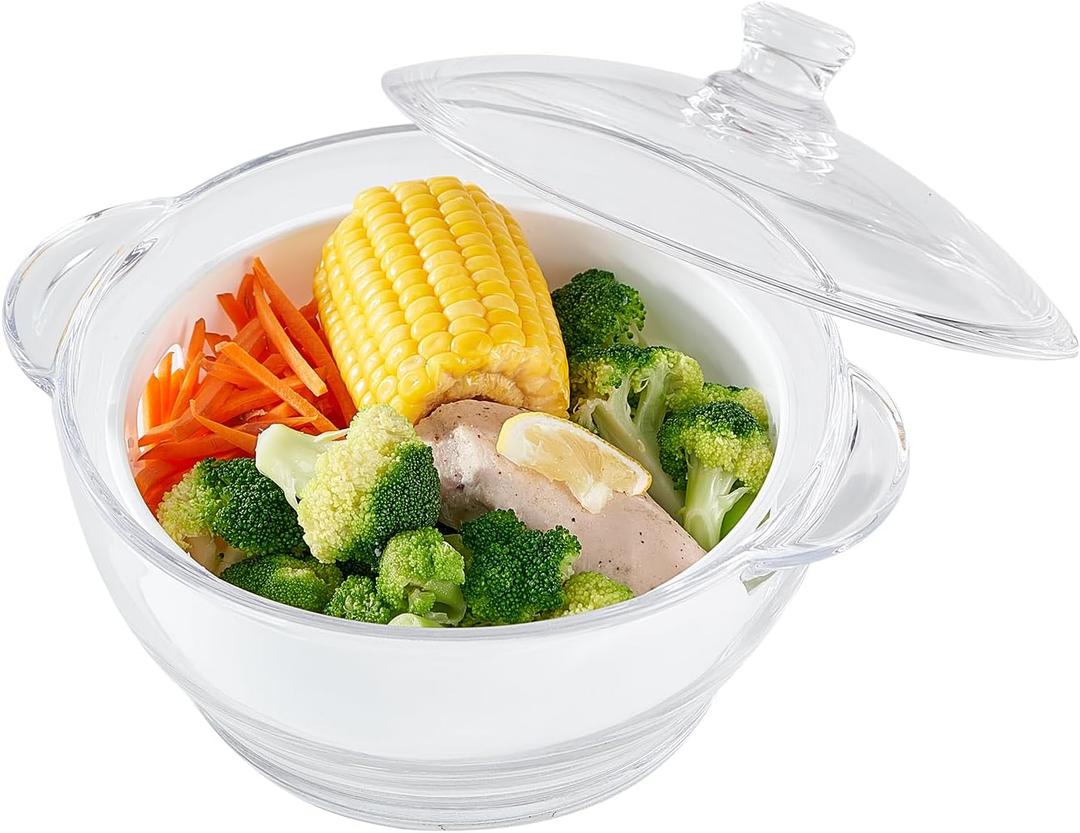 1.5L Glass Microwave Vegetable Steamer, Steamer for Cooking, Microwave Dumpling Fish Broccoli Bun Potato Food Cooker with Lid & Steaming Basket for Convenient Quick Healthy, BPA-Free, Dishwasher Safe