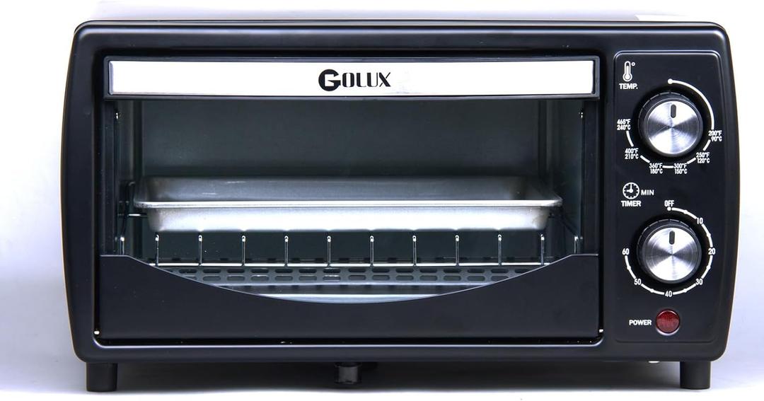 Countertop 9.6L 4 Slices Small Toaster Oven Compact Size, Even Heating, For Toast, 8" Pizza，Bake and Broil in Apartment, Dorm, Suitable For 2-3 Persons