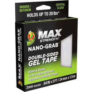 Duck MAX Strength Nano-Grab Double-Sided Gel Tape, 0.94" x 5 ft, Clear