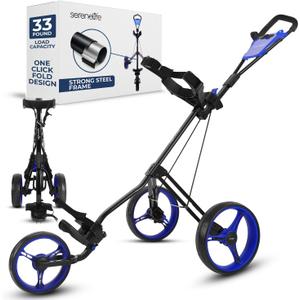 SereneLife Golf Push Pull Cart Lightweight, Foldable, Bag Holder with Adjustable Handle, Caddy Accessories, Compact Folding Golf Trolley for Travel