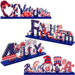 Hommtina 4 Pcs 4th of July Decorations Patriotic Decorations 4th of July Gnomes Memorial Day Decorations Red White and Blue Decorations for House School Classroom