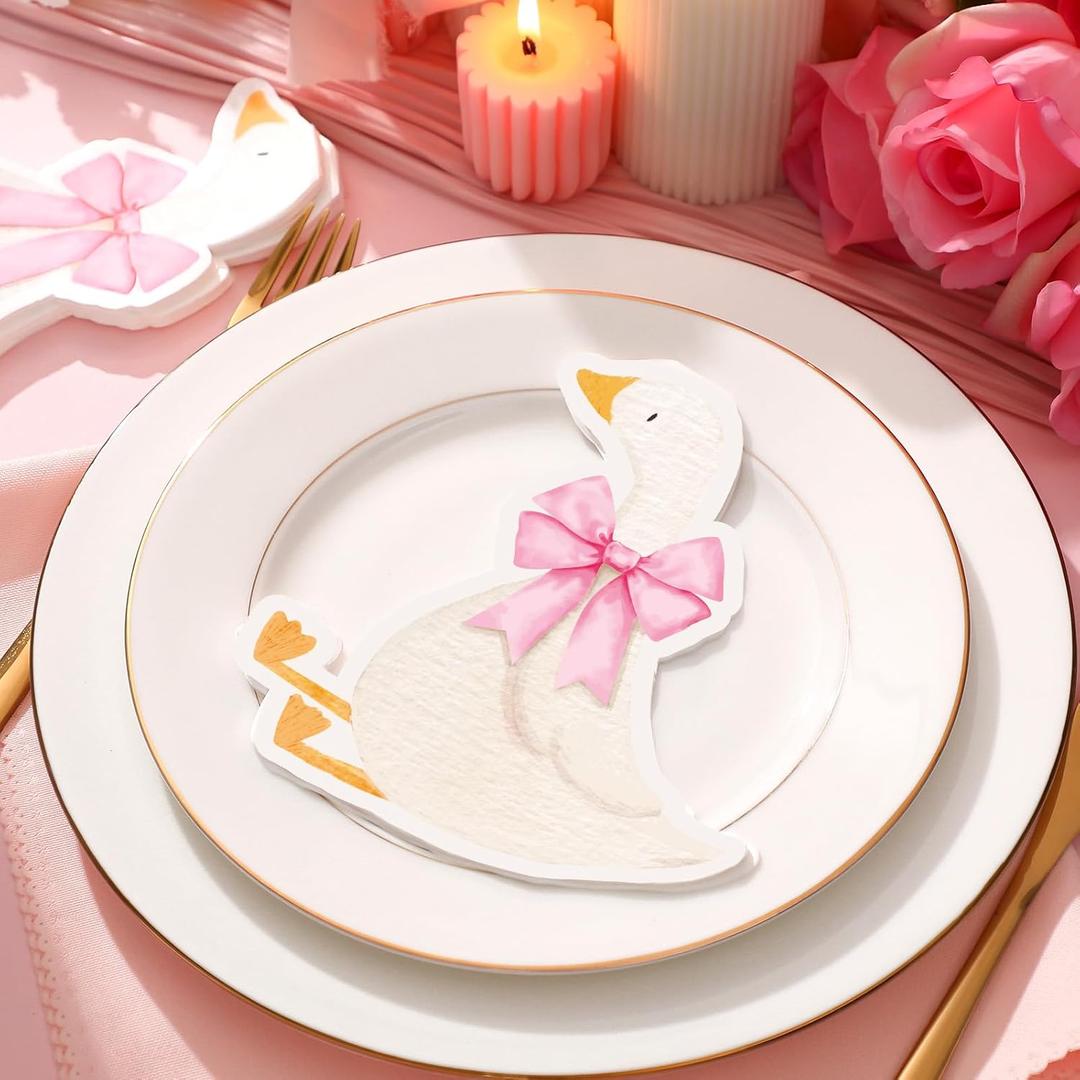 Honeydak 100 Pcs One Silly Goose Paper Napkins Pink Bow One Silly Goose Disposable Napkins Birthday Decorations for 1st Birthday Party Baby Shower Decorations Table Supplies