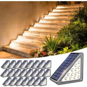 Solar Step Lights Outdoor Waterproof IP65,Warm White Solar Stair Lights, Outdoor Light Decor for Stair, Deck, Step, Porch and Outside Patio, 24 Pack
