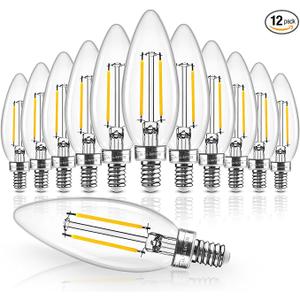 Hizashi E12 Candelabra Bulb 40 watt Equivalent, Dimmable Candelabra LED Light Bulbs Soft White 3000K, 90+CRI 4W 450LM B10 LED Candle Bulb, Candelabra Base, UL Listed, 12 Pack