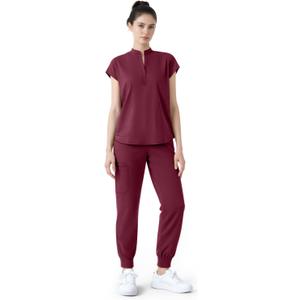 Scrubs for Women Set,Soft Mock Collar Scrub Top & Jogger Scrub Pant,8 Pockets,Relaxed Fit Stretch Nurse Uniform Sets, L