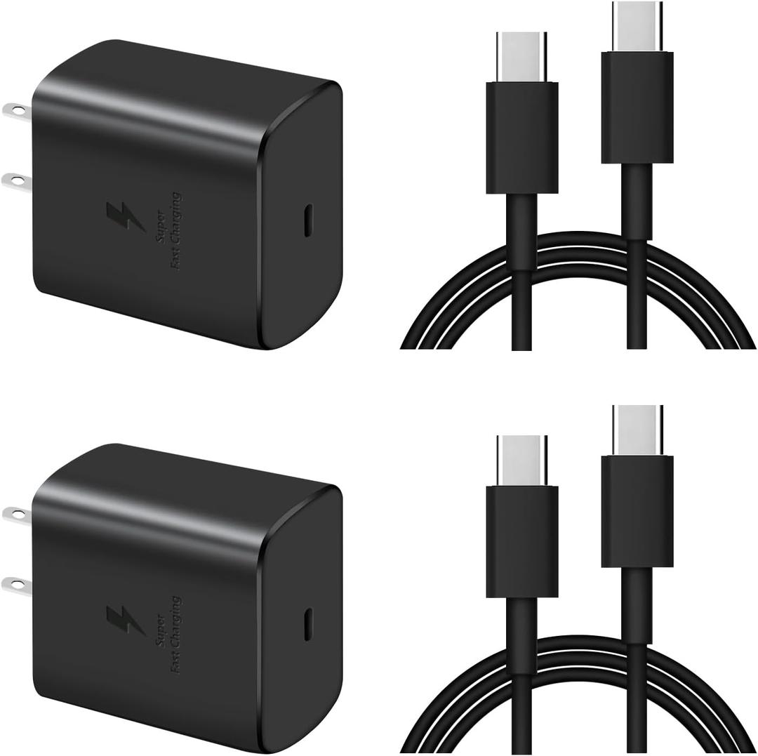 45W Super Fast Charger USB C, 45 Watt Type-C Phone Charger Fast Charging Block with 6FT Type C Cords for Samsung Galaxy S25 Ultra/S24 Ultra/S24+/S23 Ultra/S23+/S22 Plus/S20, Tab S9/S8 Ultra (45W)