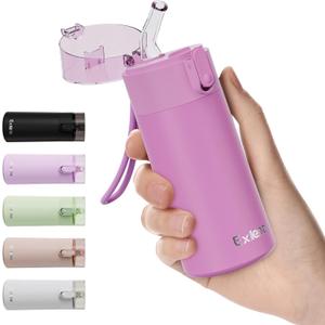 5oz Small Water Bottles with Straw, Mini Water Bottle with One-Hand Open Design, Leak-Proof Locking Lid for Hot&Cold Drinks, Small Travel Water Bottle - 100% Leakproof for School, Travel...(Lavender)
