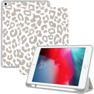 Compatible with iPad mini 4 Case/iPad mini 5 Case 4th/5th Generation 7.9 inch (2015/2019) with Pencil Holder and Soft TPU Back,Auto Sleep/Wake Cover-Grey Leopard Cheetah Pattern (H5-Light Gray)