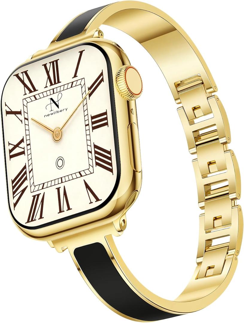 Newlibery Gold Slim Watch Bands for Women Compatible with Apple Watch 38mm 40mm 41mm 42mm (S10/11) Jewelry Dressy Bracelet Metal Strap Adjustable for iWatch Series 11/10/9/8/7/6/5/4/SE 3/2/1