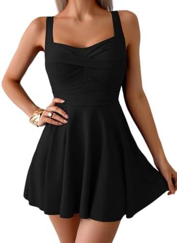 B2prity One Piece Swimdress Swimsuit for Women Tummy Control Wrap Swim Dress Modest Ruched Skirt Bathing Suit Size XL