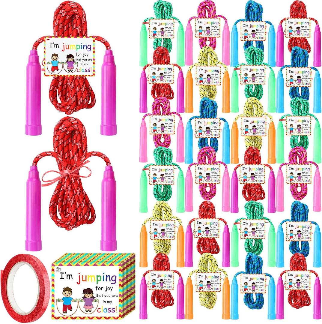 24 Set End of Year Student Gifts for Student from Teacher 7.8 ft Rainbow Adjustable Jump Rope Bulk with 24 Inspirational Cards Graduation Skipping Ropes for Outdoor School Exchange Party Supplies