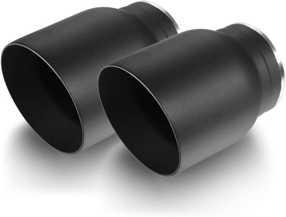 LCGP 3" Inlet Universal Exhaust Tip, 4" Outlet - 5" Long, Black Double Wall Angle Cut 2 Pack