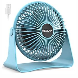 BESKAR USB Small Desk Fan, Portable Fans with 3 Speeds Strong Airflow, Quiet Operation and 360°Rotate, Personal Table Fan for Home, Office, Bedroom- 3.9 ft Cord/ Blue