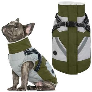 IECOii Dog Coat with Harness Built in - Green, Waterproof Winter Coat, Fleece Lined Snow Jacket for Dogs, M