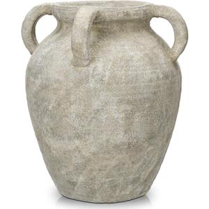 Handmade Flower Vase, 12" Tall Terracotta Vase, Green Vintage Ceramic vase, Rustic Antique Decor with 3 Handles, Wide Mouth, Matte Finish for Home Office Resto Caf Dcor