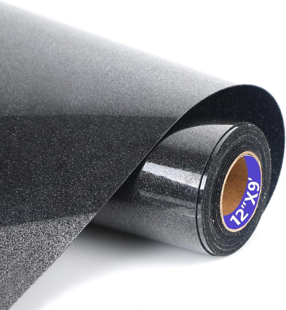 HTVVETUR Glitter Black HTV Vinyl Rolls Heat Transfer Vinyl - 12" x 9ft Glitter HTV Vinyl for Shirts, Iron on Vinyl Cameo - Easy to Cut & Weed (J002-9ft) HTVVETUR Glitter Black HTV Vinyl Rolls Heat Transfer Vinyl - 12" x 9ft Glitter HTV Vinyl for Shirts, Iron on Vinyl Cameo - Easy to Cut & Weed (J002-9ft)