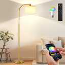 KQW Floor Lamp for Living Room with Remote,Dimmable Tall Standing Lamps,Modern Floor Light with Smart RGB Bulb,App Control,3 Color Temperatures,Fabric Shades,Gold Floor Lamp for Bedroom Office Corner