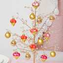 DN DECONATION 16Pcs Valentine's Day Heart Ornaments, Valentines Day Pink and Gold Glass Heart Baubles Ornament for Valentine's Day & Christmas Mini Tree Wedding Anniversary Party Decoration