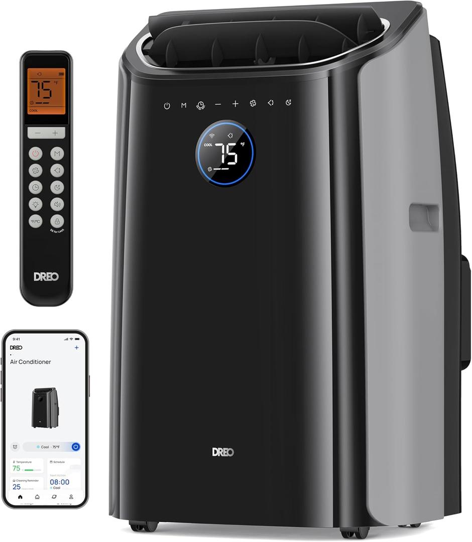 DREO Portable Air Conditioners, 12000 BTU ASHRAE (8000 BTU DOE) Smart AC Unit for Room with Drainage-free Cooling, APP/Voice/Remote, Fan & Dehumidifier, Quiet Standing AC for Bedroom, AC515S New
